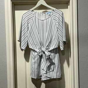 She + Sky White and Navy Striped Tie-Front Romper